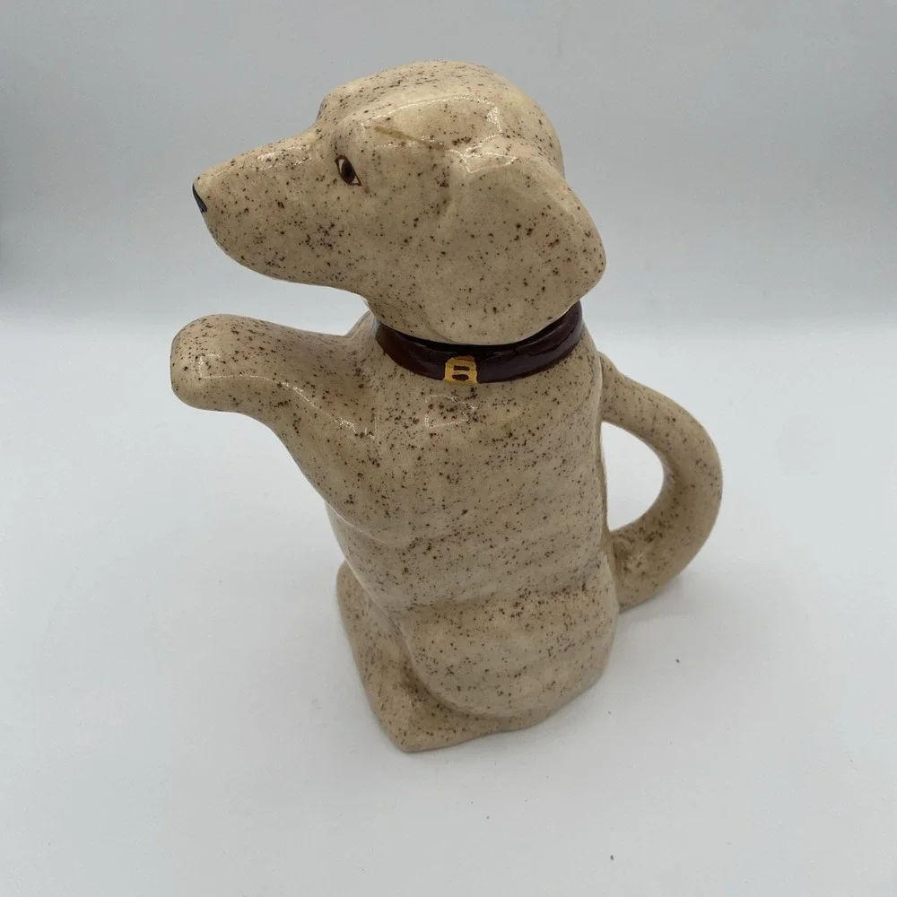 Vintage Dog Teapot Ceramic Glazed Paw Spout Beige Brown Labrador 7.5x5